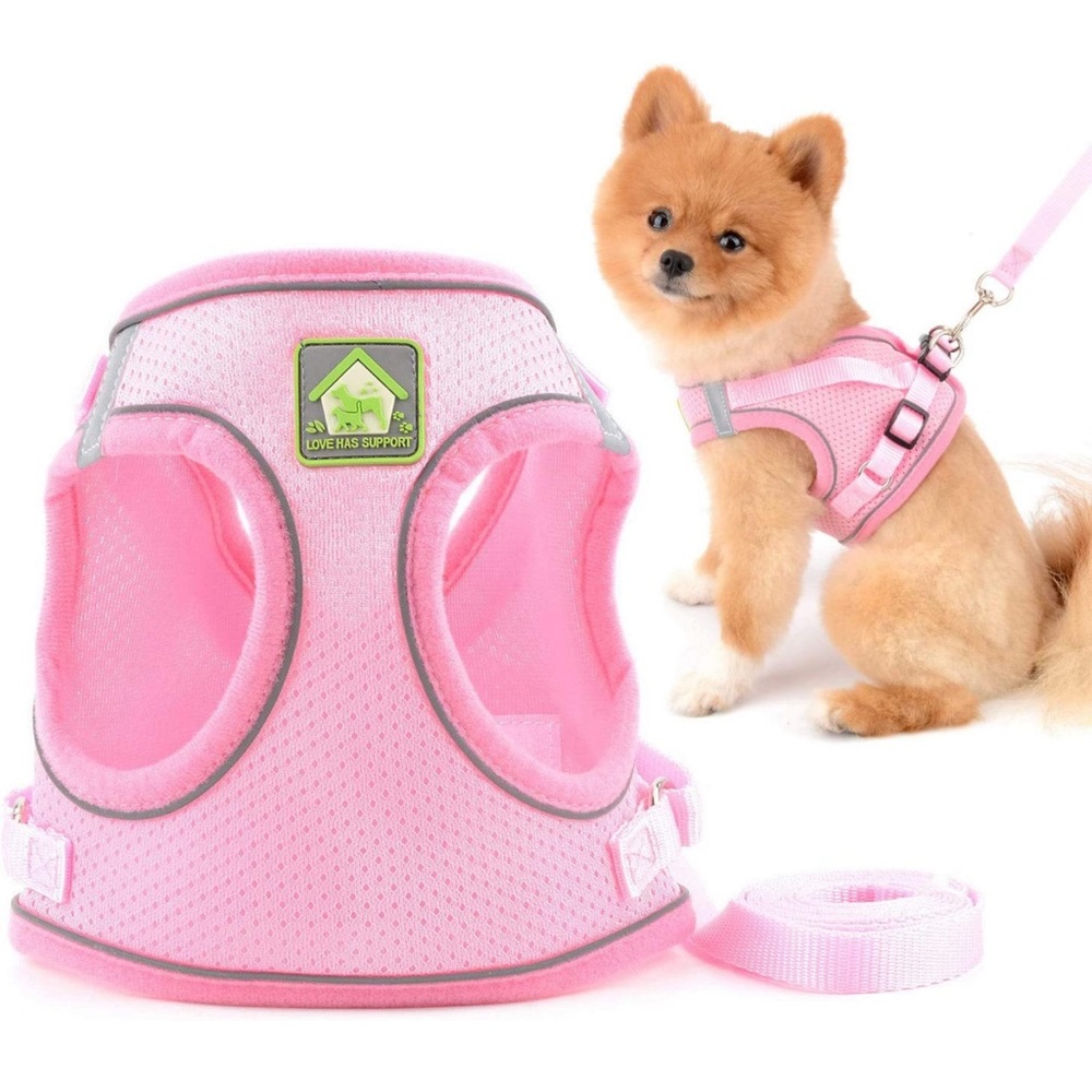 Dog Harness and Leash Set - No Pull Soft Air Mesh Dog Harness Pink XS